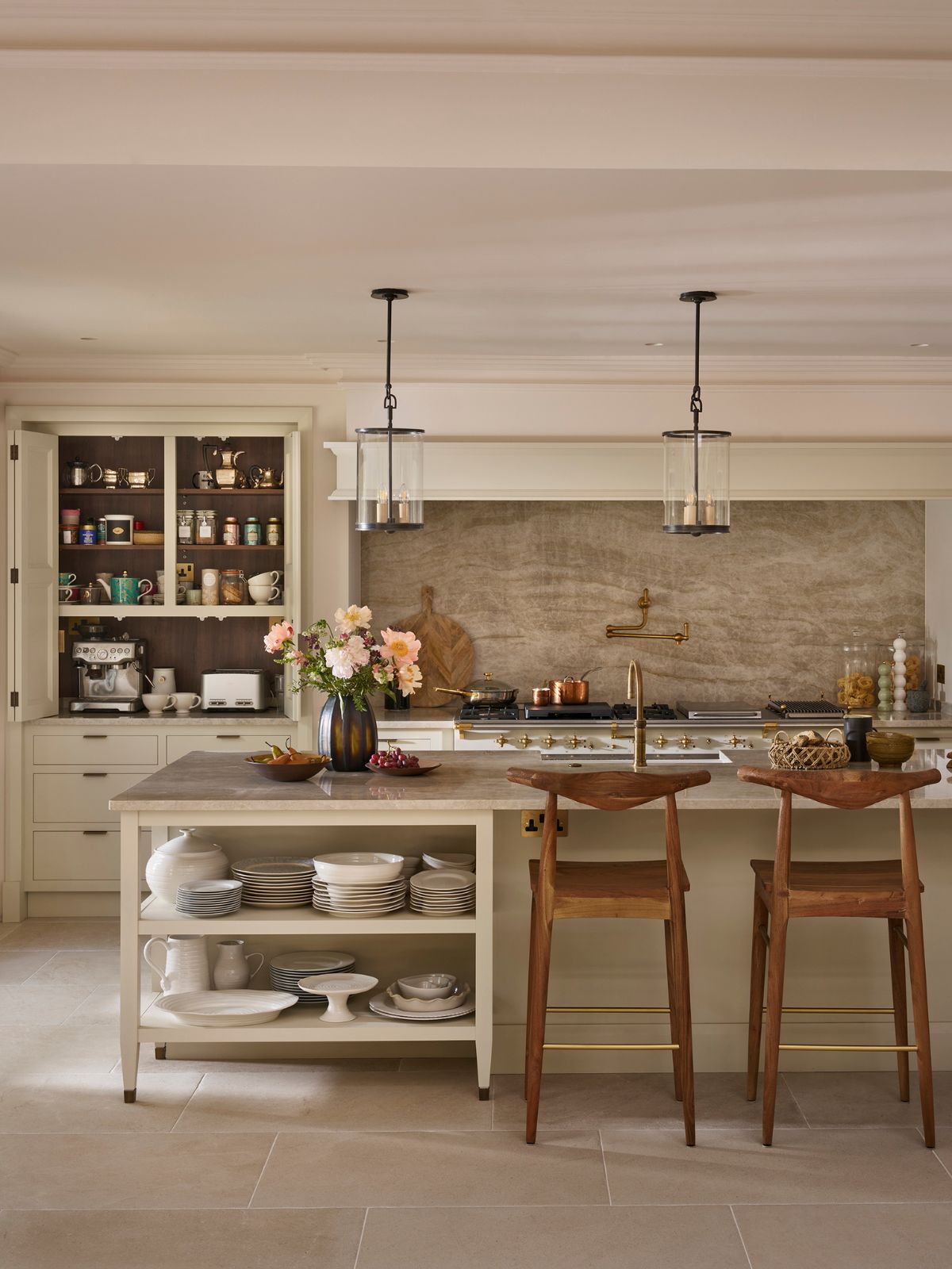 Kitchen island with accessible china storage