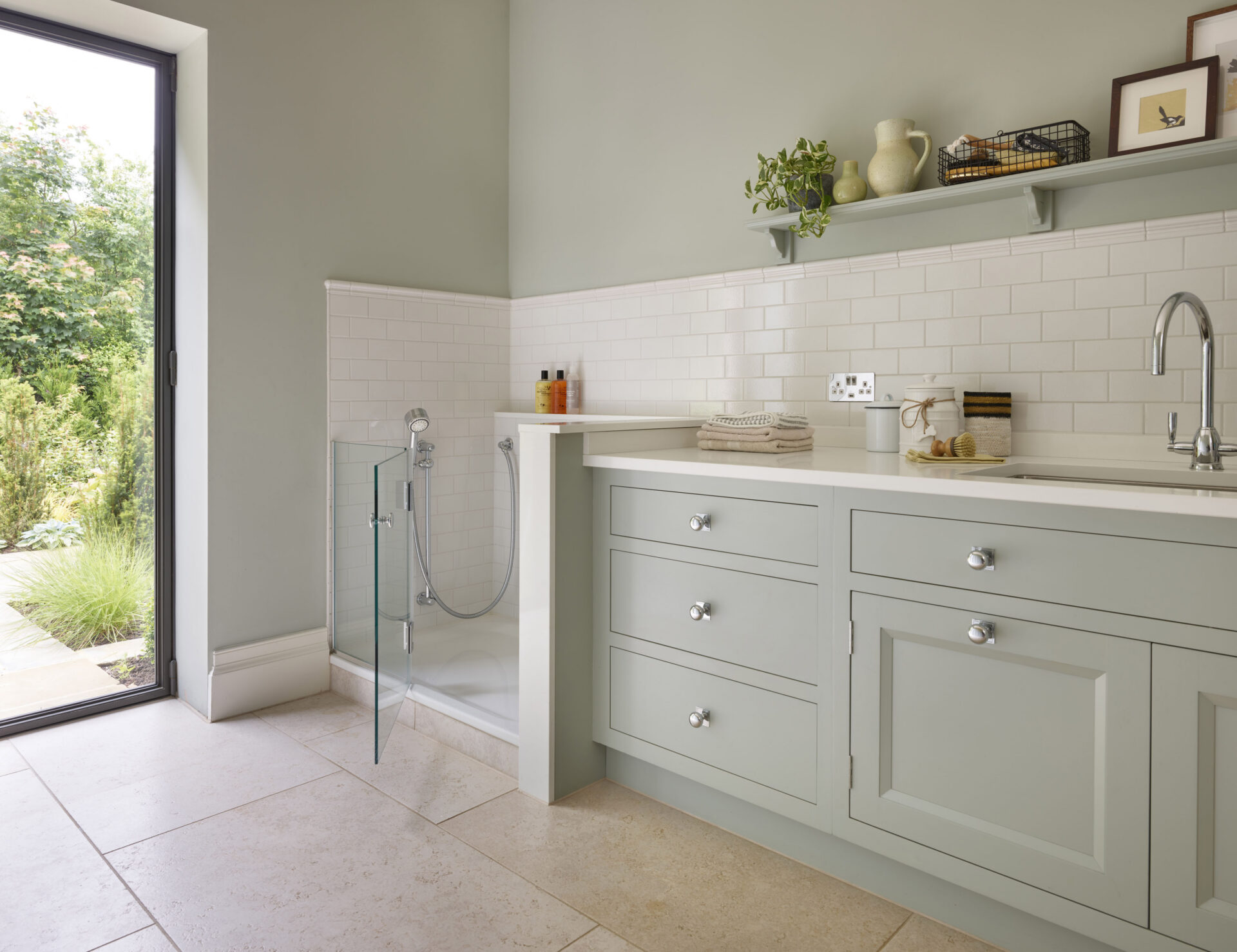 Utility and mudroom with low shower