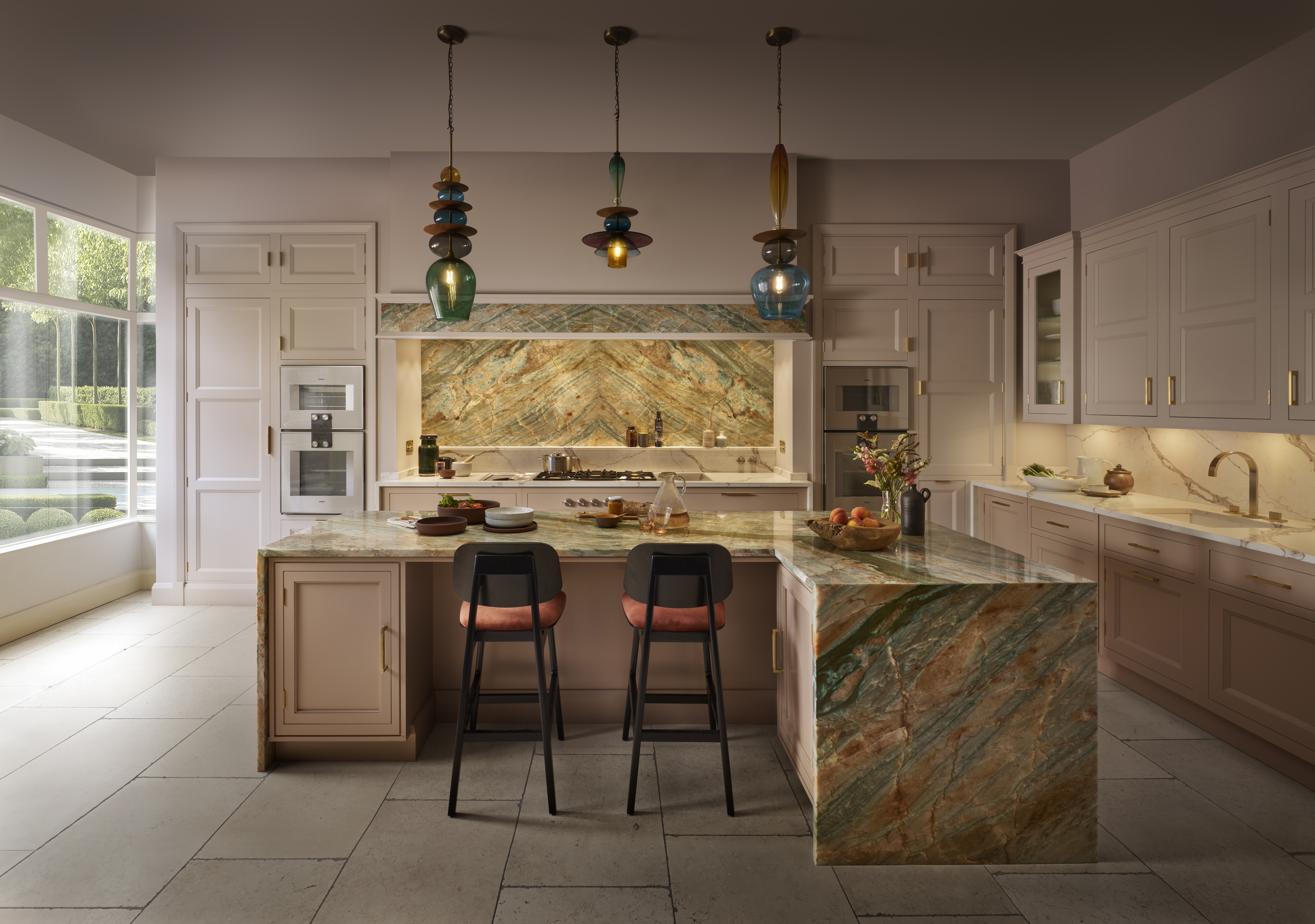 Layered lighting scheme in a contemporary kitchen
