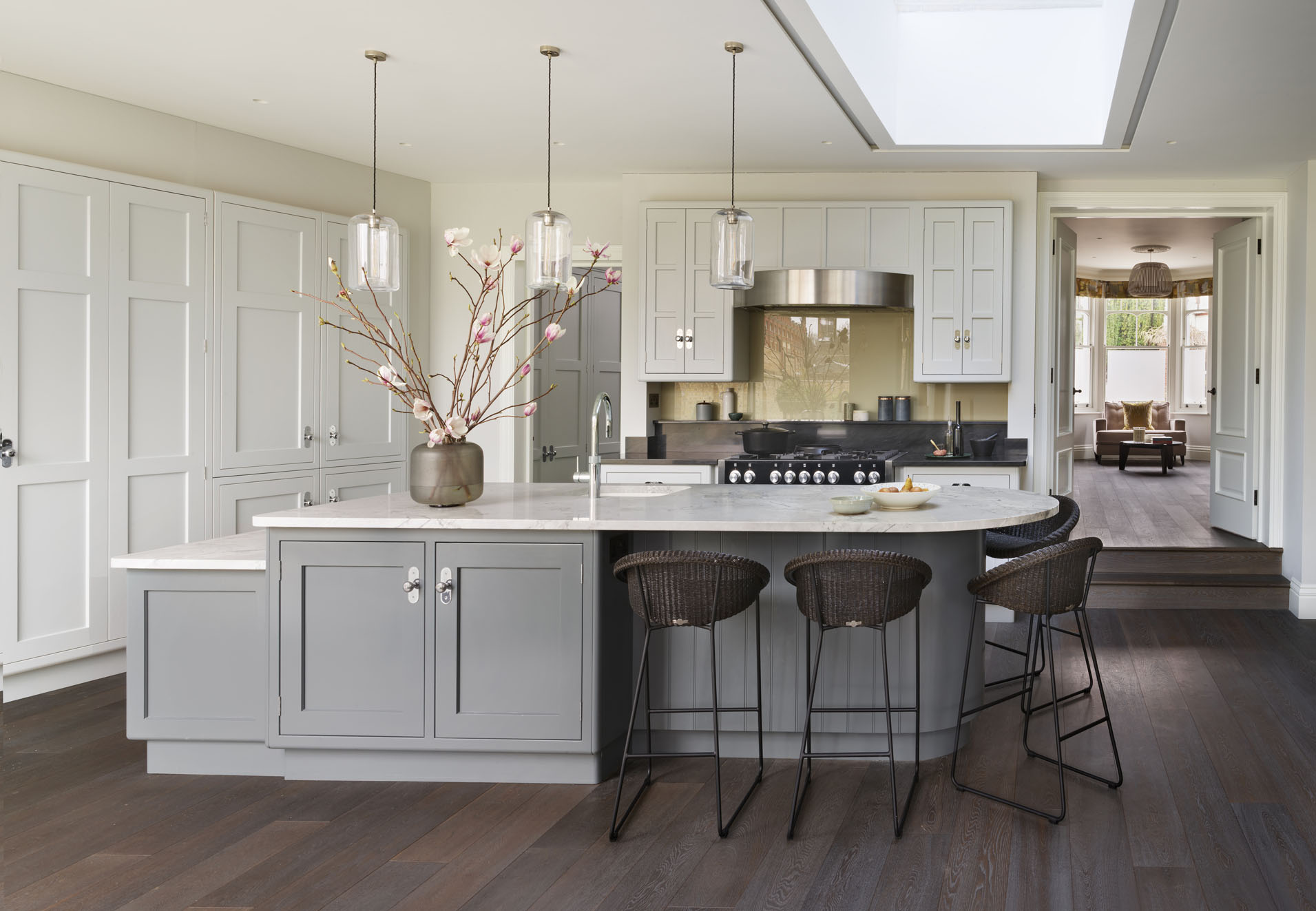 Modern grey kitchen with statement island