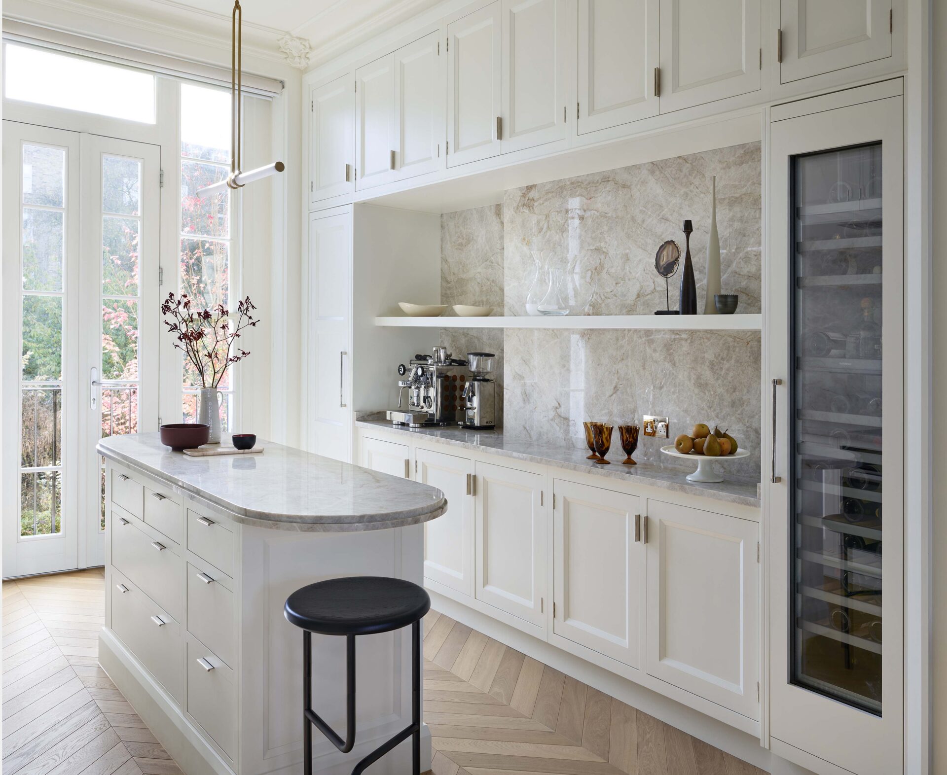Contemporary white kitchen with fitted cabinetry