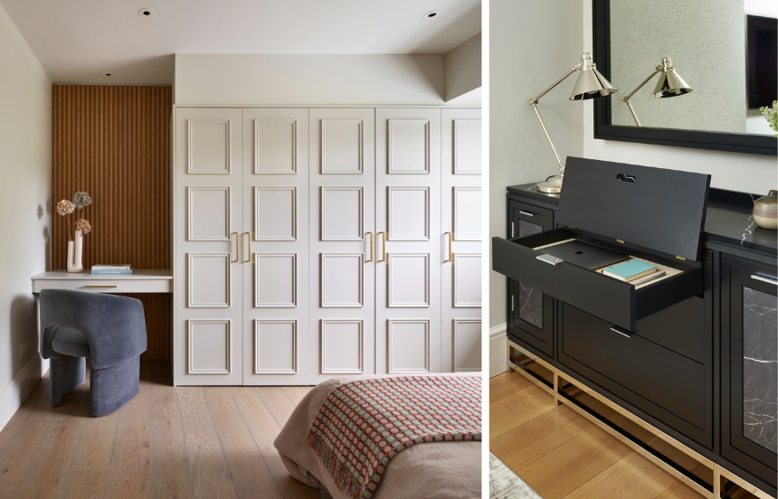 Creative home offices adjacent to wardrobe and in sideboard cabinet