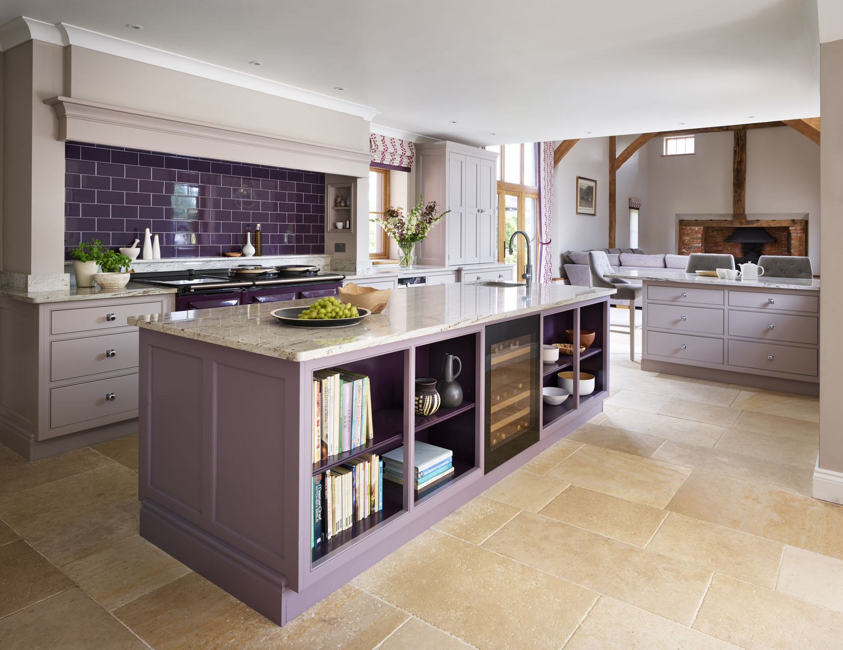 Natural stone flooring in a colourful Martin Moore Kitchen