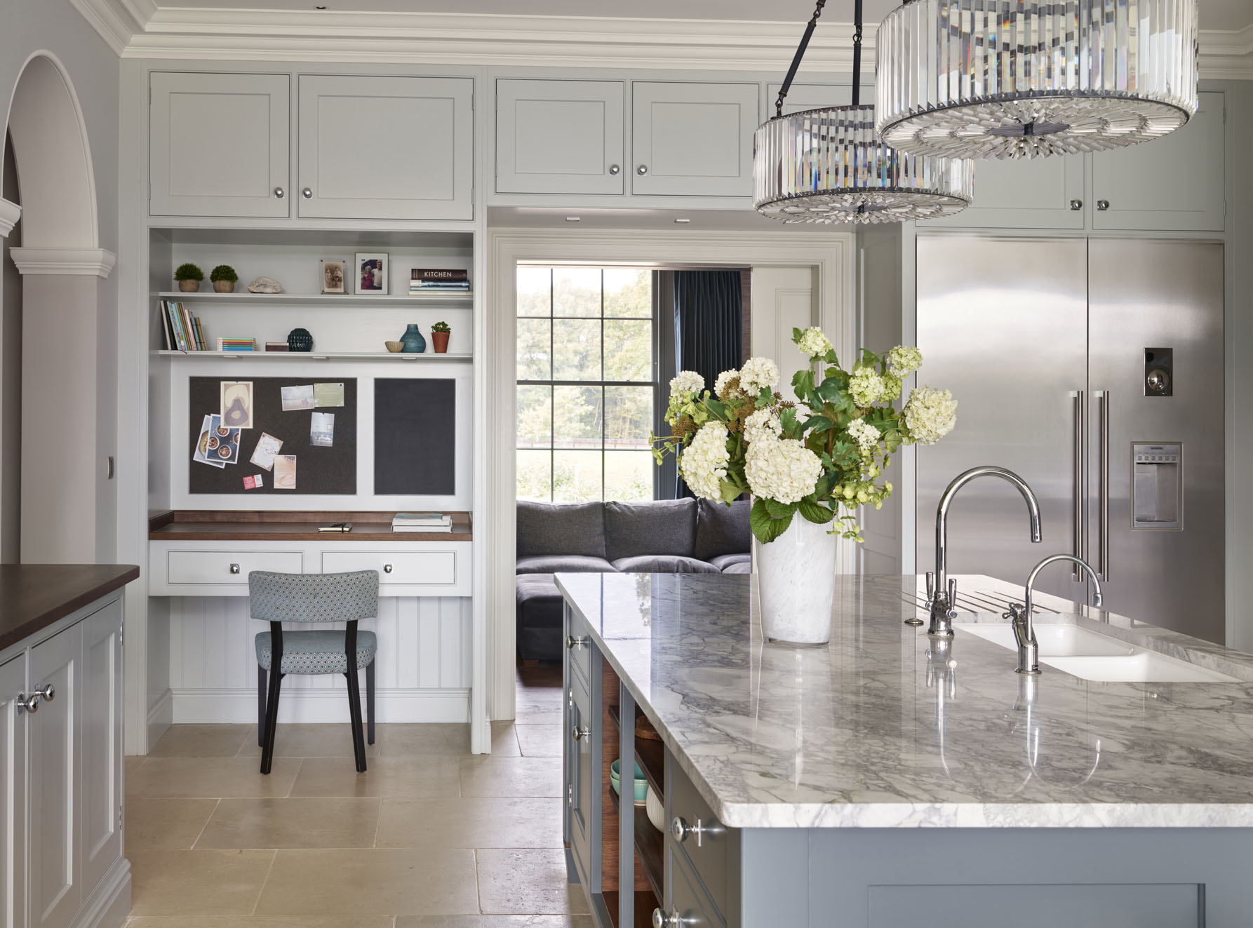 Bespoke home office built into kitchen cabinets
