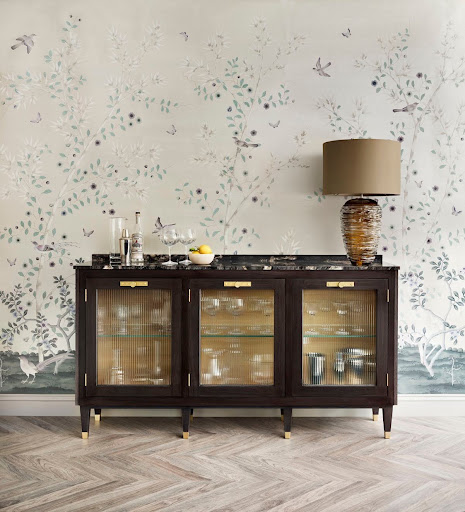 Fromental Wallpaper behind a bespoke Martin Moore sideboard