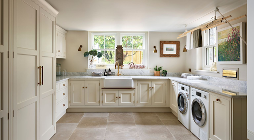 Neutral colours in a large laundry room space